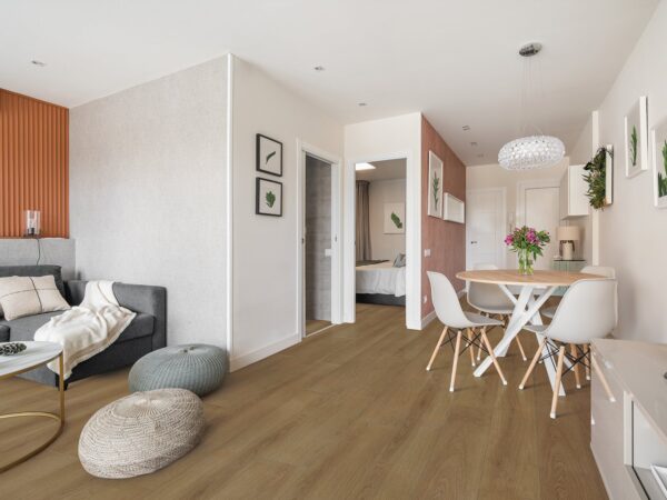 Image of Shaw Floorte Pro Dwell Rich Cocoa luxury vinyl plank flooring room scene.