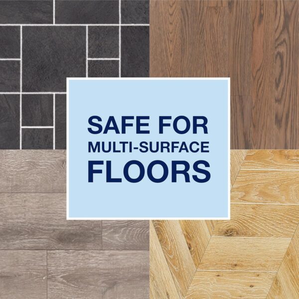 Graphic depicting multiple surfaces the bona mop can be safely used on.