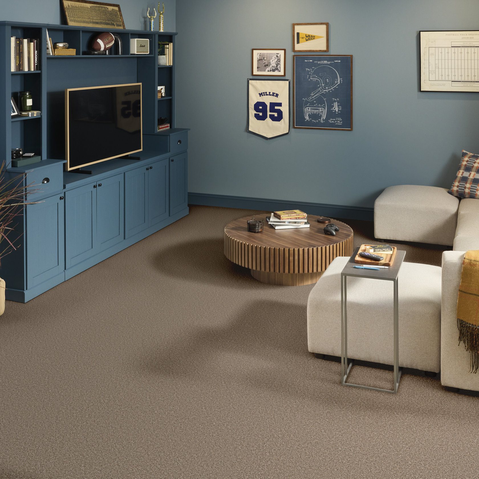 Room scene showing Shaw's Elevated I collection in the color Rodeo installed.